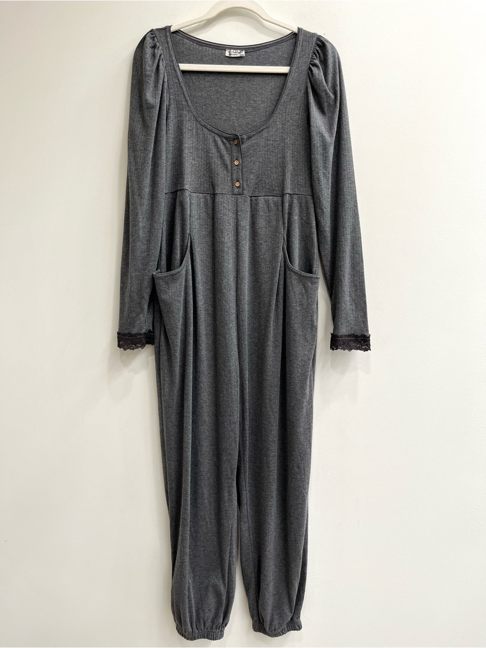 Intimately Free People On Point Cozy Knit Lace Trim Romper Onesie Boho Gray S